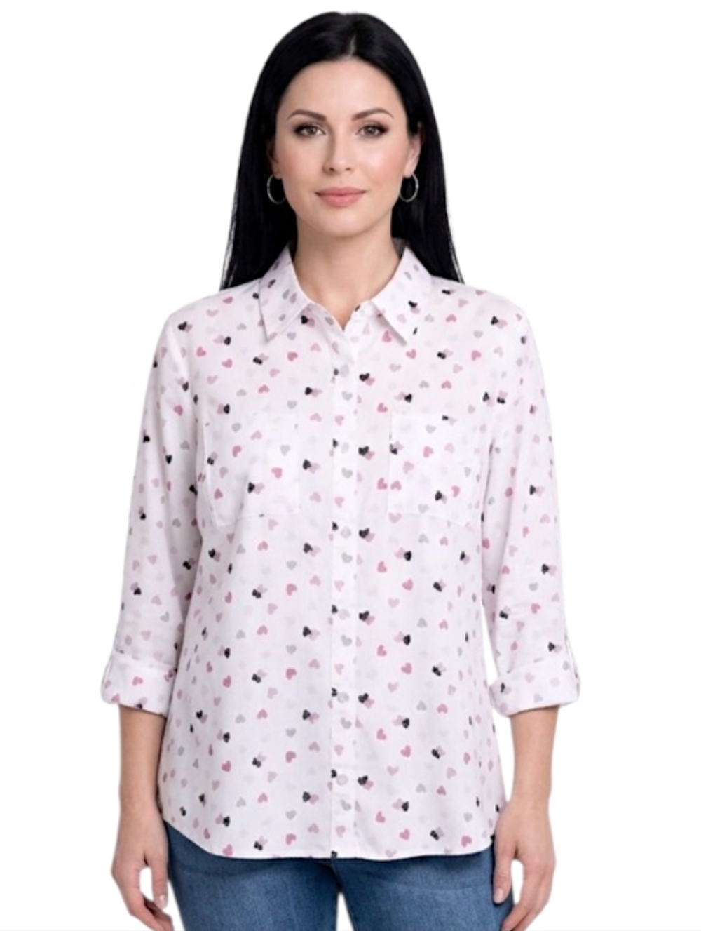 Christopher & Banks White  Button Down Shirt with Heart Design Size LP